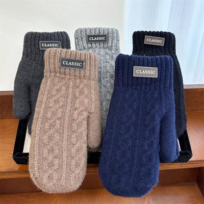 1 Paar Tägliche Verdickte Fleece Strickhandschuhe Kältefest Einfarbig Warme Handschuhe Winter Winddichte Herren Fäustlinge für Herbst Winter