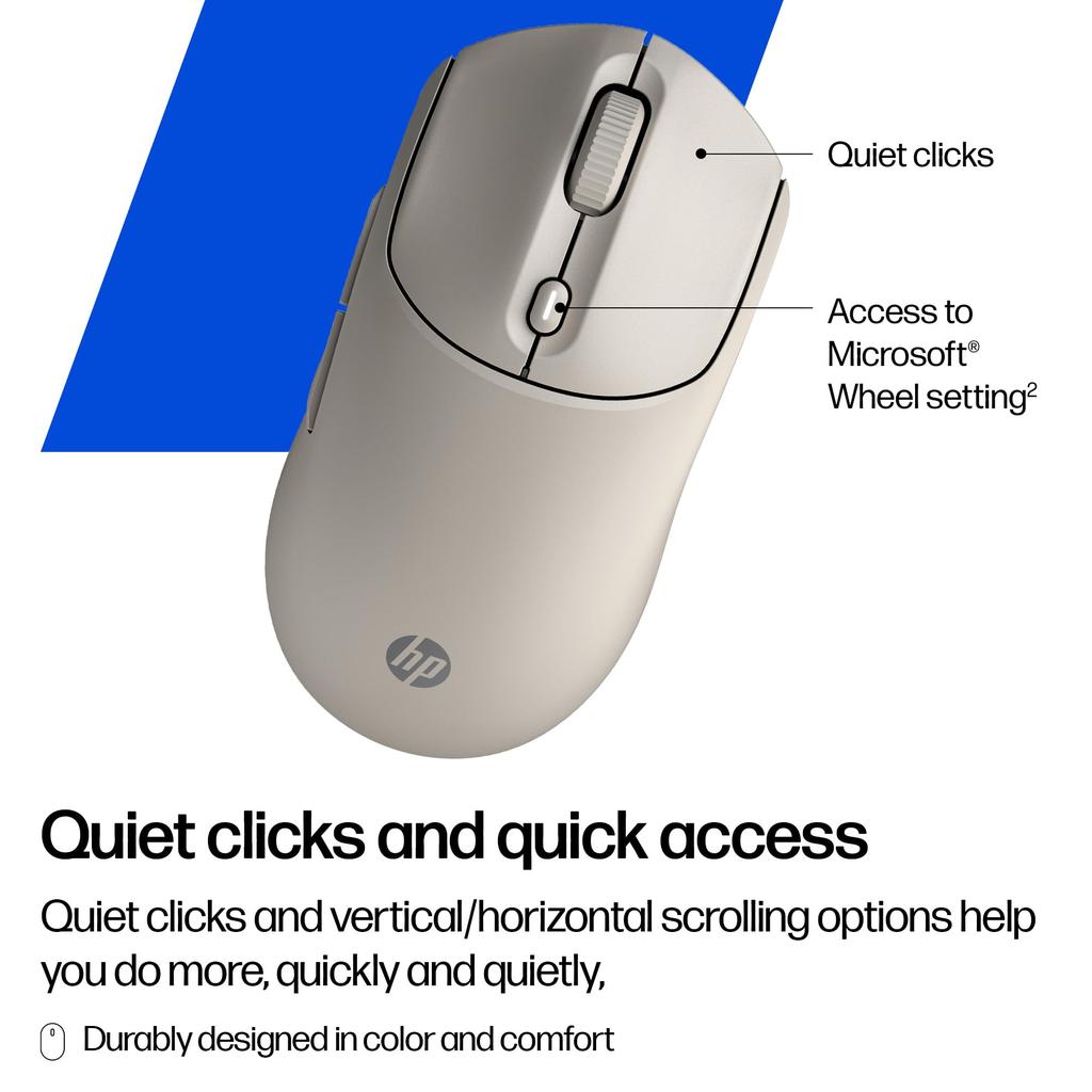 HP 400 Silent Wireless Mouse Bluetooth USB Dongle Sensor up to 6000 Silicone Battery Life up to 24 Ambidextrous Design Maple 2.4GHz Connection,