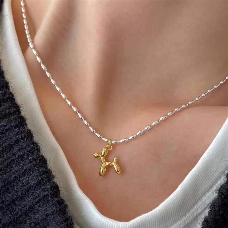 

Trendy Silver Color Cute Balloon Dog Pendant Necklace for Women Men Punk Hip Hop Creative Animal Couple Jewelry золотистый