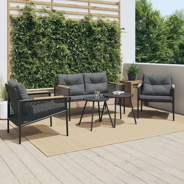 VidaXL Ensemble de meubles de balcon avec coussins 5 pcs noir acier, ensemble de meubles d'extérieur, ensemble de balcon de 3283636