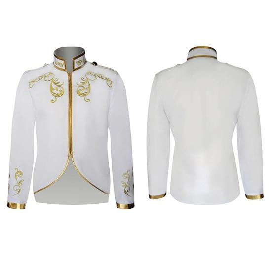 Yousheng Men Jacket Stand Collar Long Sleeve Golden Embroidered Pattern Short Coat Slim Fit Halloween Costume Travel Clothing