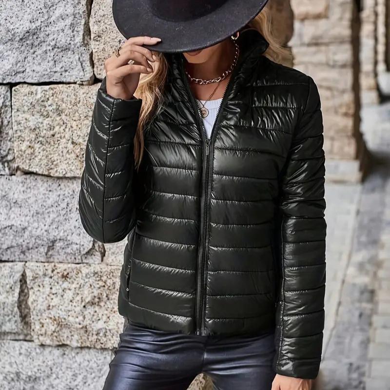 Women's Winter Coat Down Jacket Long Sleeve Warm Coat Women Solid Stand-up Collar Zipper Outerwear