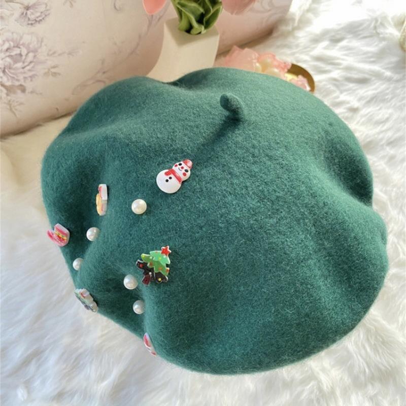 Christmas Fashion Vintage Beanie Winter French Beret Wool Hat Children Adults Perfect for Family Holiday Party Decoration