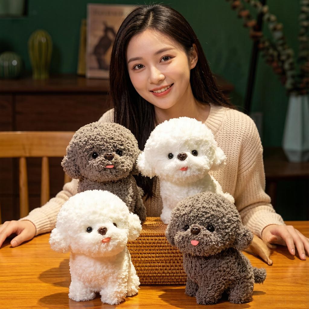 2030Cm Bichon Frisé Cane Peluche Giocattolo In Piedi Animale Cartone Animato Grigio Bianco Lingua Fuori Cucciolo Peluche Regalo Appagante