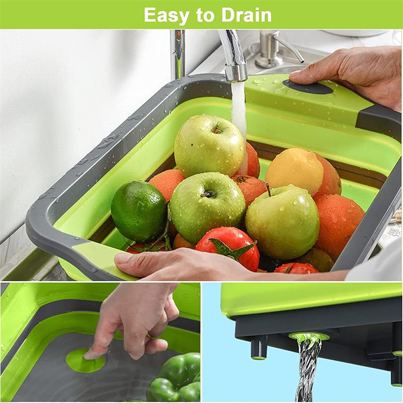Składana deska do krojenia Wielofunkcyjny składany odpływ zlewu Zmywalny sitko do warzyw Organizer do przechowywania naczyń kuchennych
