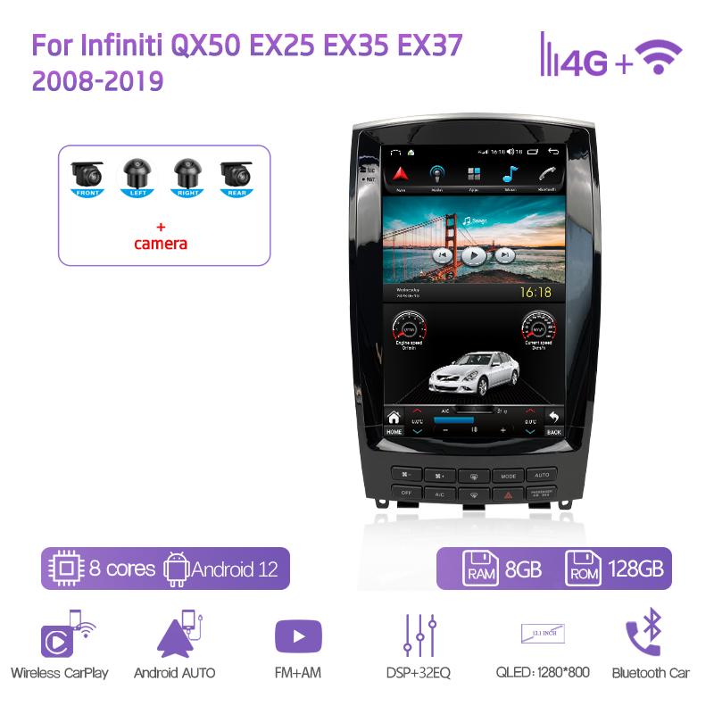 12.1 "Android12 For Infiniti QX50 EX25 EX35 EX37 2008-2019 GPS Navigation 8Core CarPlay 4G 360Camera Car Multimedia Video Player