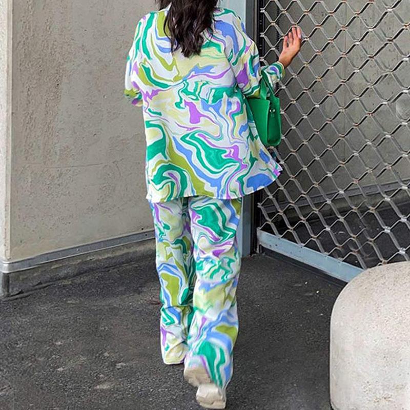 2026 Spring European & American Floral Print Long Sleeve Shirt and Loose Pants Fashion Set