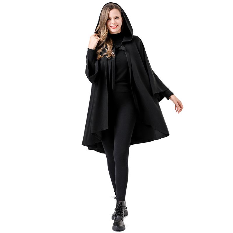 Red and Black Little Red Riding Hood Cloak Costume: Halloween Medieval Witch Robe with Sleeves