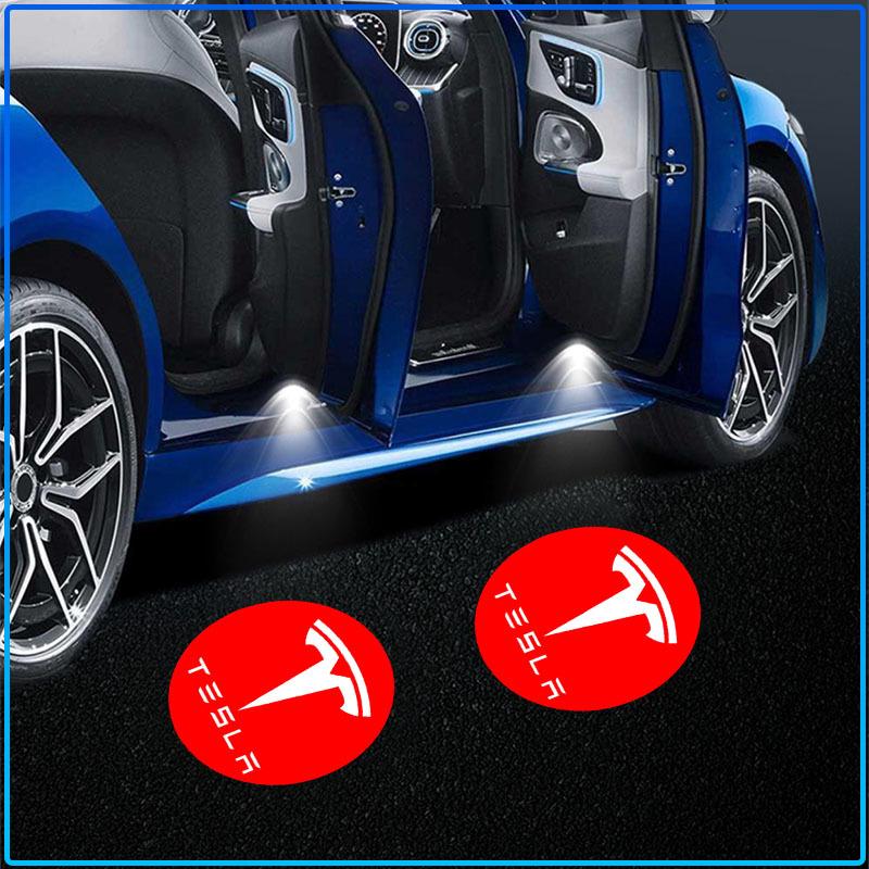 2x Wireless LED Car Door Logo Lights Ghost Shadow Projector Welcome Step Lamp For Tesla Model 3 Model X S Model Y Decals TM3 TMX TMS