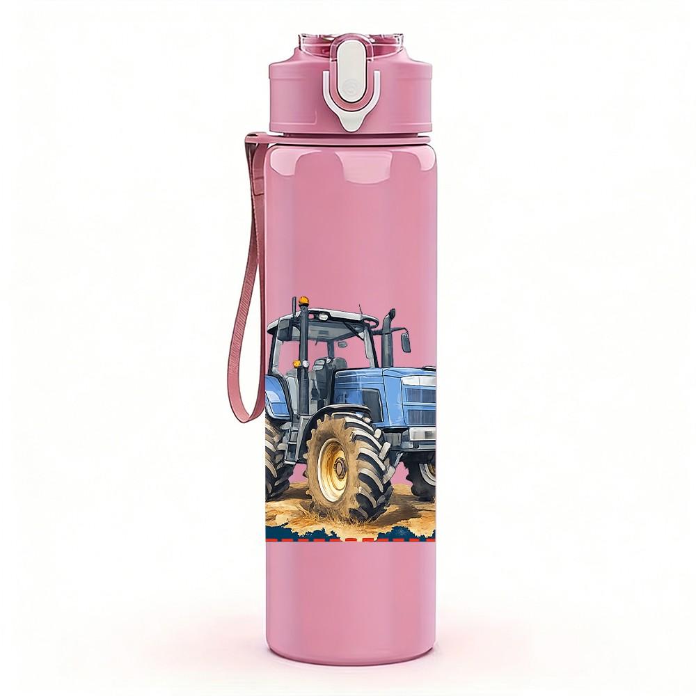 1PC Vintage Farm Tractor Vehicle Print 750ml Color Plastic Sports Water Bottle Leakproof Flip Straw Lid Suitable for Sports Office Home Use