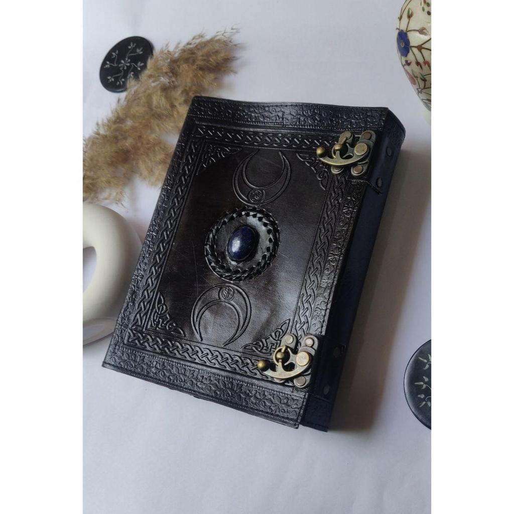 Leather Journal: Triple Moon Stone Embossed Book of Shadows