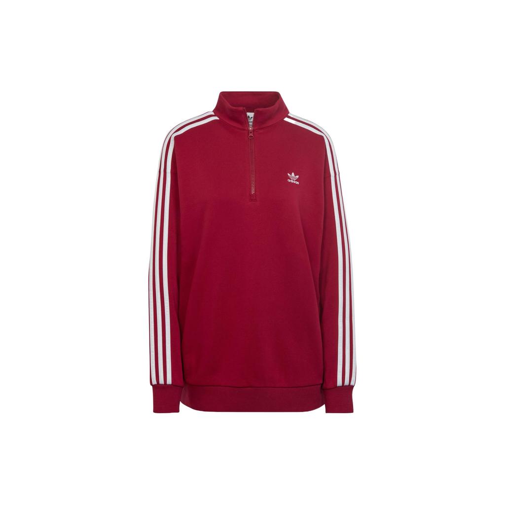 Adidas Originals Trefoil Logo Print Stripe Half-Zip Stand Collar Jacket Women Jacket Red II6086
