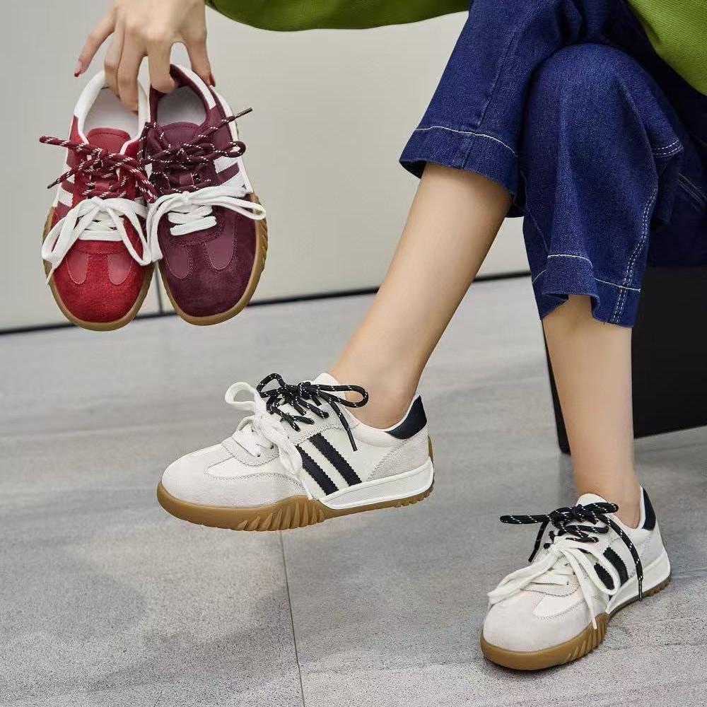 Fengliya New Versatile Red Women's Autumn New Retro Color Matching Casual Board Shoes Round Head Versatile