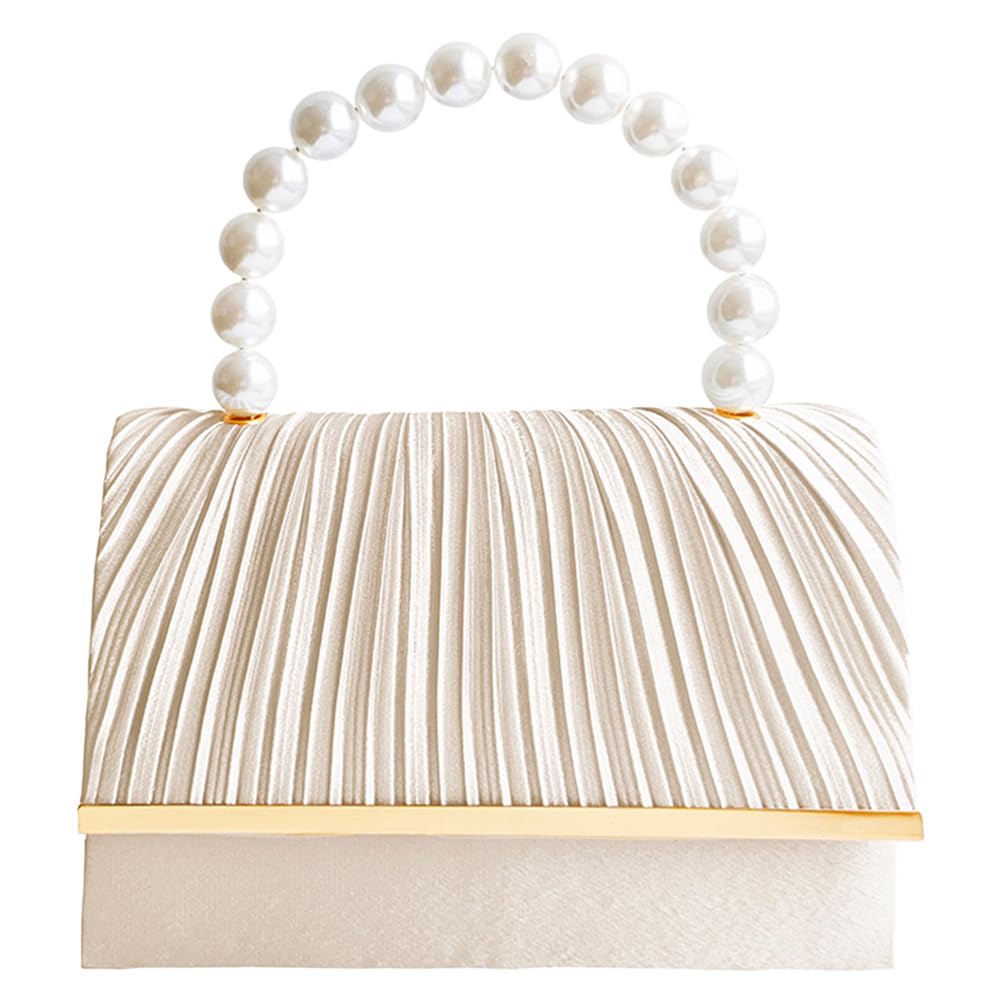 

MIKA&MAYA 2-Way Party Bag, Handbag, Shoulder Bag, Formal Bag for Women (Beige Pleated)