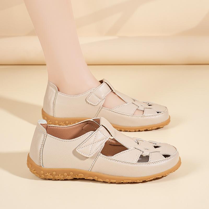 Women's Leather Sandals Summer Essentials Mary Jane Beach Flat Shoes Casual Soft Roman Sandals for Girl Plus Size