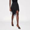 Women's Asymmetrical Hem Lace Trim Black Skirt