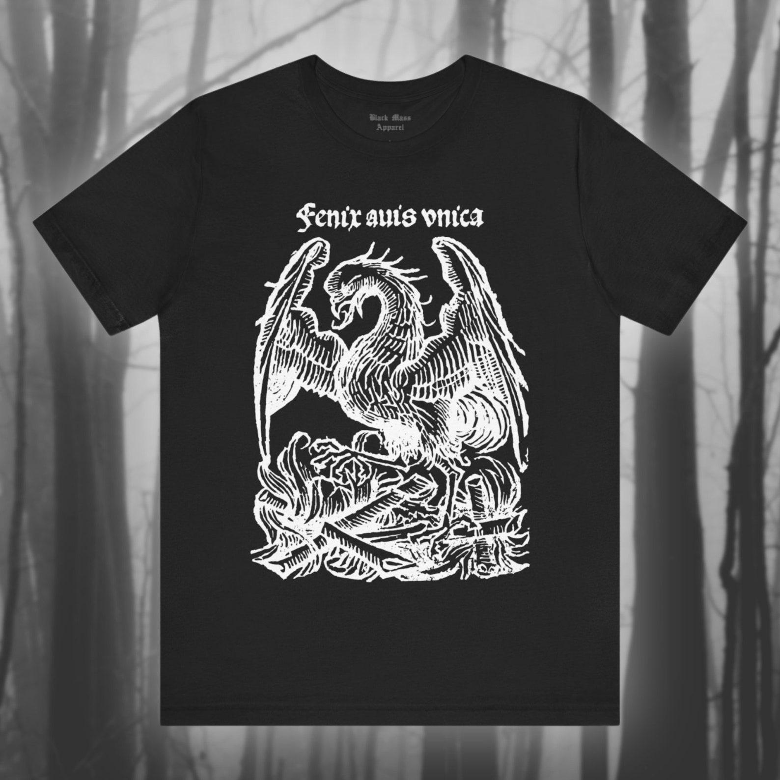 Phoenix, Mythical Creature T-Shirt, Vintage Gothic T-Shirt, Goth Shirt, Medieval Woodcut, Mythology T-Shirt, Bird Unisex Short Sleeve Tee S