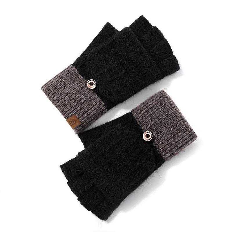 Half Finger Flip Gloves Knitted Winter Ladies Cute Fleece Outdoor Cold Warm Office Student Finger Gloves