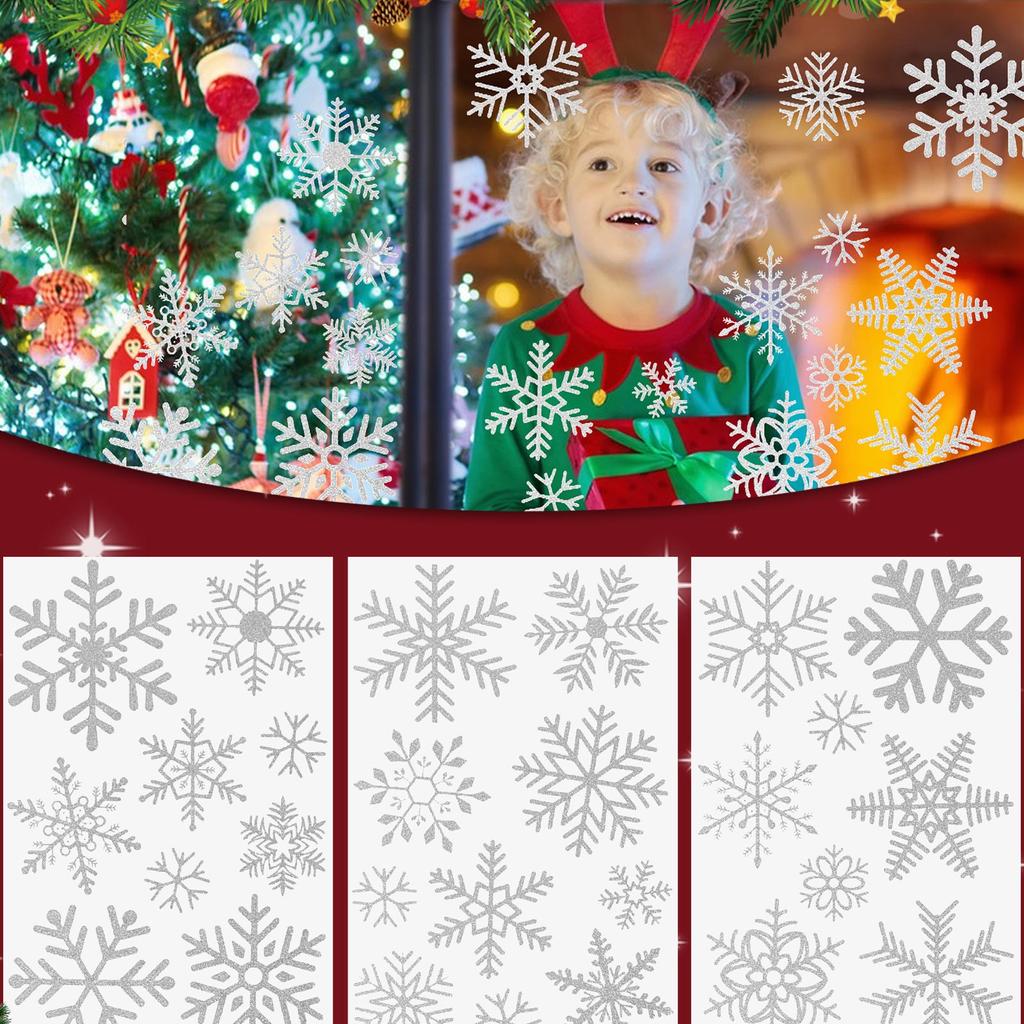 6 Glass Window Stickers, Snowflakes, Glitter Christmas Decoration Window Stickers, Static Christmas Window Stickers