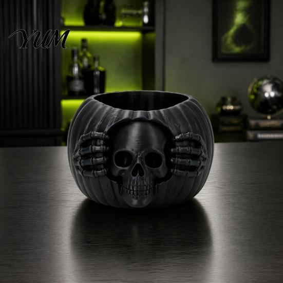 Decorative Pen Holder for Office Halloween Skull Pumpkin Holder, Gothic Pencil Cup, Spooky Autumn Desktop Decor Accessories Desk Organizer Party Home