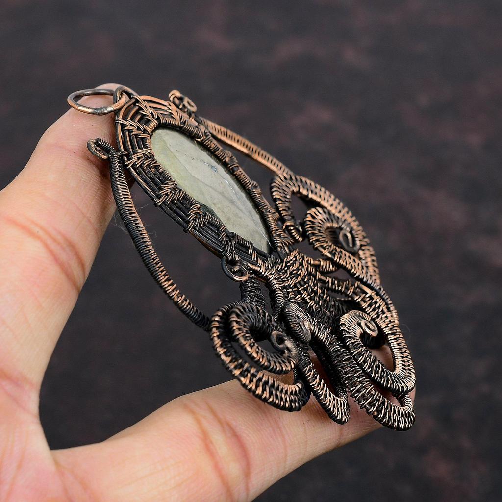 Apache Pyrite Pendant Copper Wire Wrapped Pendant Pyrite Gemstone Jewelry Handmade Pendant Copper Wire Jewelry Octopus Pendant Gift For Mom