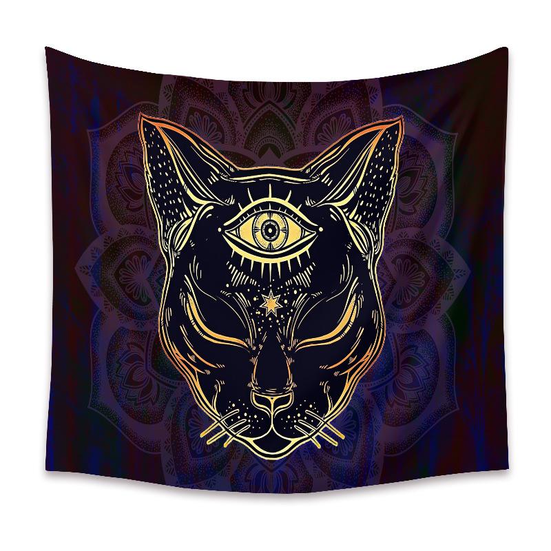 Decor casă tapiserie pisică neagră lună goth tatuaj artă halloween agățat de perete dormitor living cămin țesătură 230x180cm tapiserie
