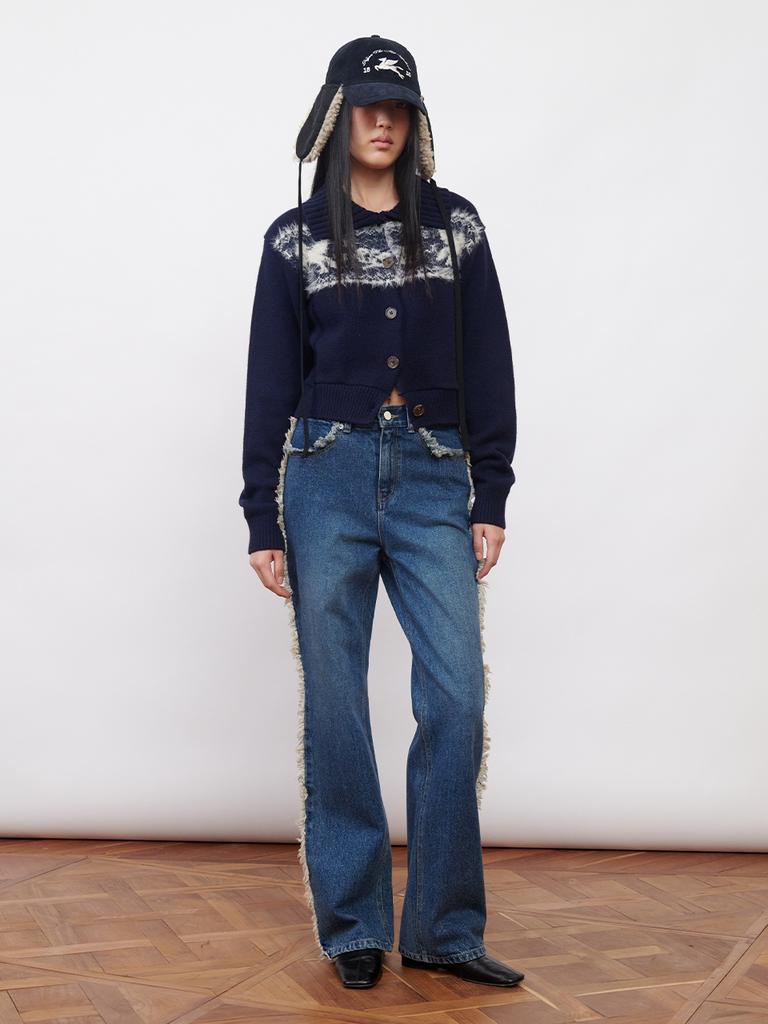 KIJUN Raw Edge Trimmed Jeans Blue