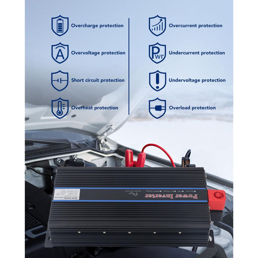 Power Inverter 2000W Solar Modified Sine Wave Car Charger Converter with LCD Display Outlet Input DC 12V 24V Output AC
