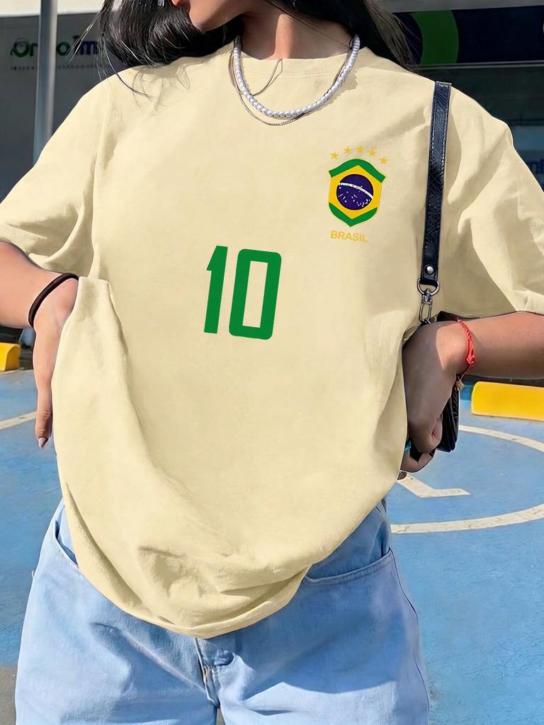 Brasilien Stil #10 3D-Druck Grafik Kurzarm Oberteile Atmungsaktiv Bequem Fußball Sport T-Shirt Hip-Hop Sommer Tägliche Kleidung