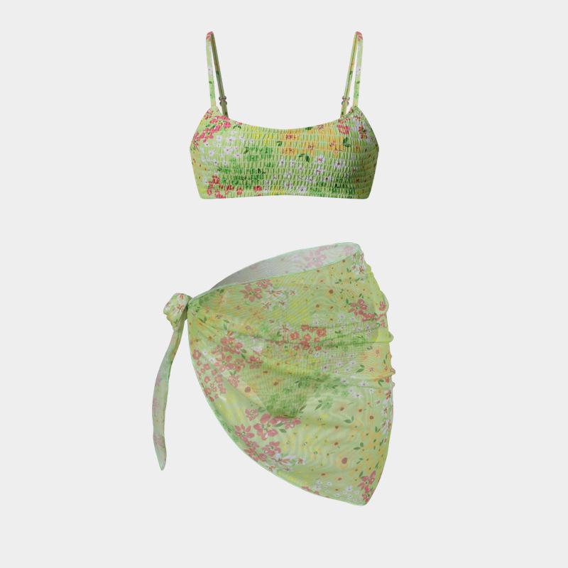 

2024 Европейский и американский цветочный трехкомпонентный набор бикини с юбкой-запахом One Size