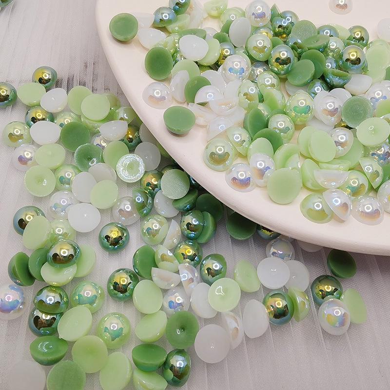 Halvcirkulära platta botten AB Fantasyfärg ABS Pärlemor Högblanka Runda Pärlor för DIY-Smycken & Nageldekor