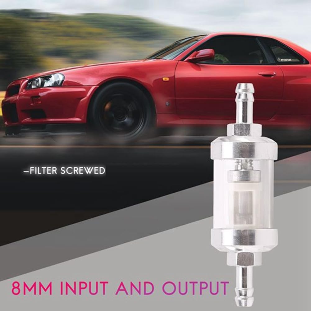 Weuareod 2pcs Universal Chrome Fuel Gasoline Crude Engine Inline Filter for 5/16" 8mm Silver Bike
