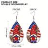 Vintage American Flag Cross Sunflower PU Earrings for Women , Independence Day Gnome Hold Red Love Water Drop Earrings,