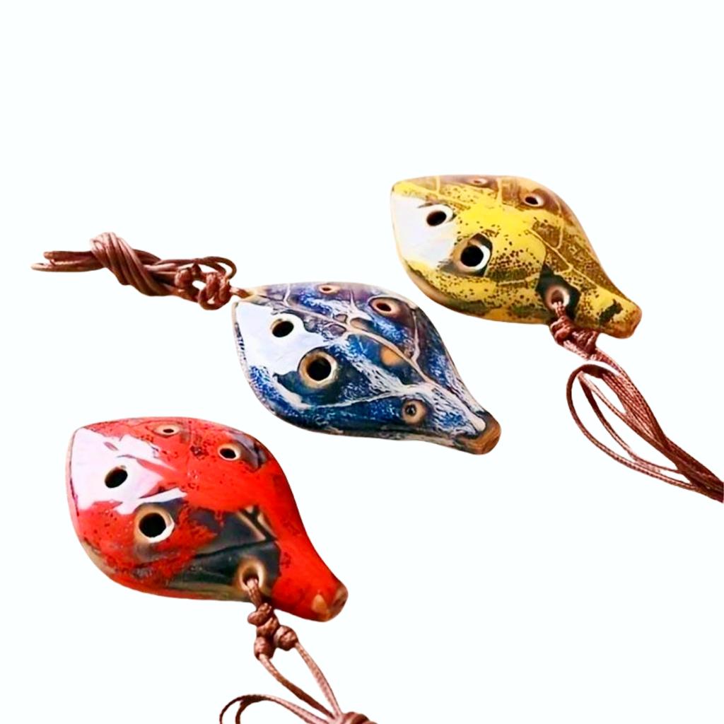 1pc Ancient Chinese Style Ocarina, Six-hole Handmade Ocarina Instrument, Pleasant Sound, with Lanyard, Like A Leaf