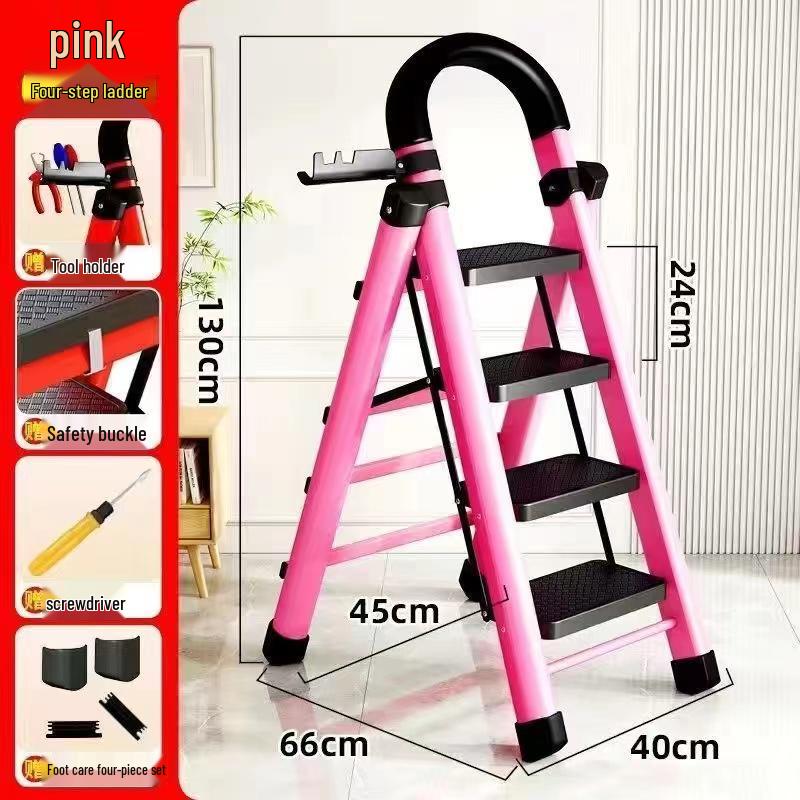 German Red Telescopic Folding A-Frame Ladder, Thickened for Household Use