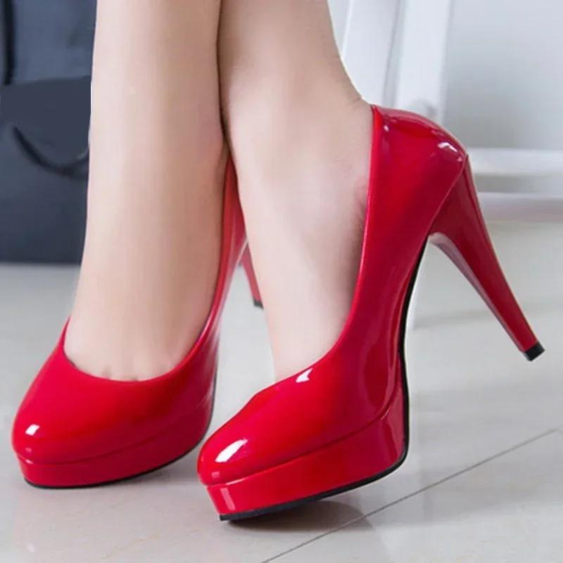 Women Patent Leather High Thin Heel Shoes Waterproof Platform Stiletto Shoes Office Nightclub Party Pub Gathering Women Pumps