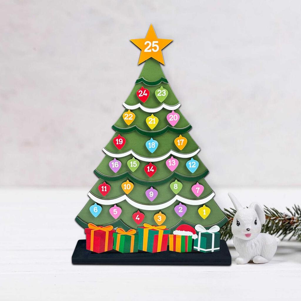 Xmas Tree Wooden Advent Calendar Home Decoration Desktop Ornament Wooden Advent Xmas Countdown Calendar with Stable Base