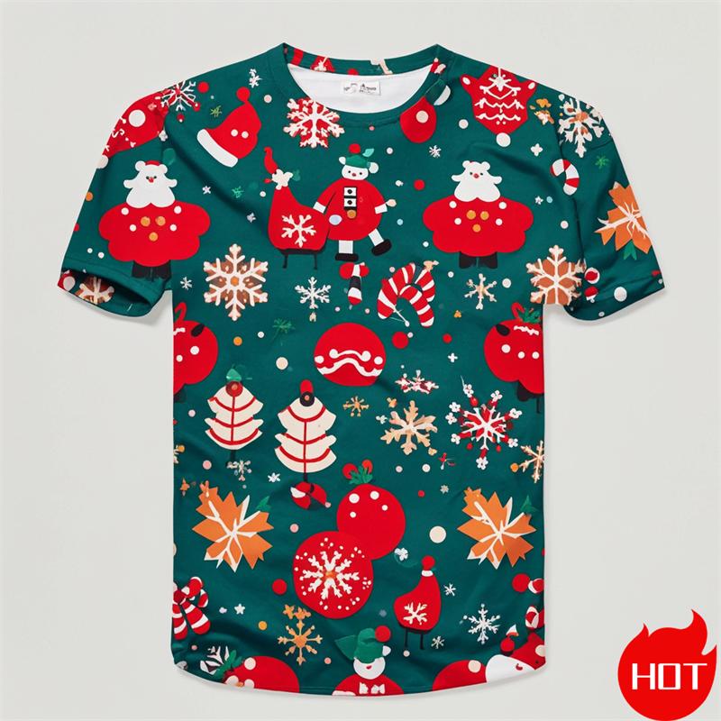 New Fashion 3D Print Happy Christmas Men Casual Short Sleeve