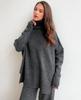 2025 Autumn/Winter Casual Solid Color Knitted Sweater Set: Loose High Neck and Pants