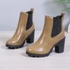 Women's Shoes 2024 Winter Hot Selling Round Toe Solid Color Women's Boots Thick Heel Sleeves Women's High Heel Short Boots