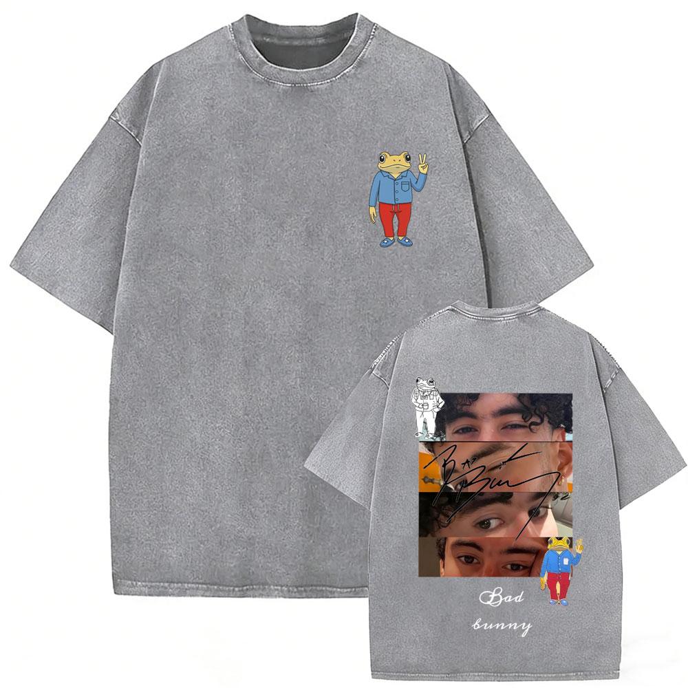 Vintage Acid Washed Rapper Bad Bunny Tshirt Debi Tirar Mas Fotos DTMF Tshirts Men Women Hip Hop Retro Short Sleeves T Shirts