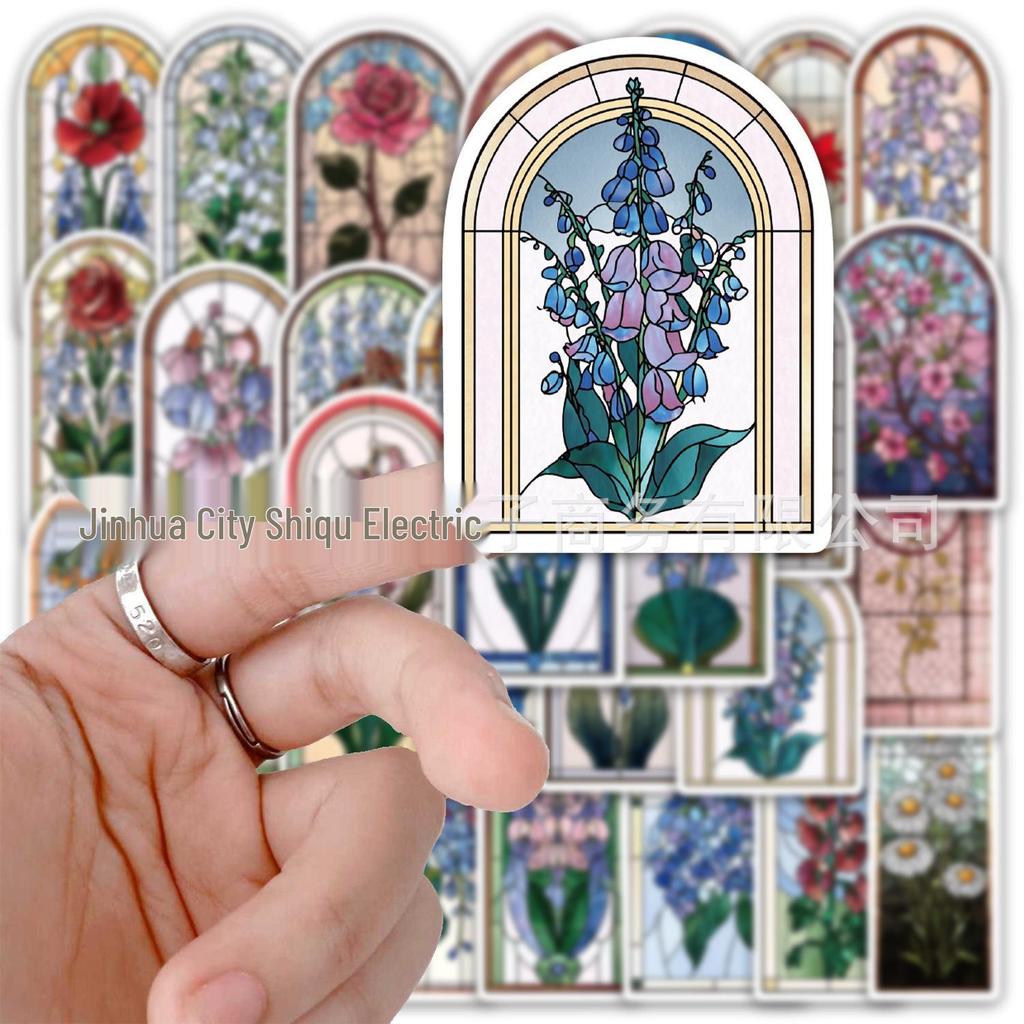 50-Piece Set: Colorful Flower Glass Stickers for Water Bottles, Phone Cases, and Laptops