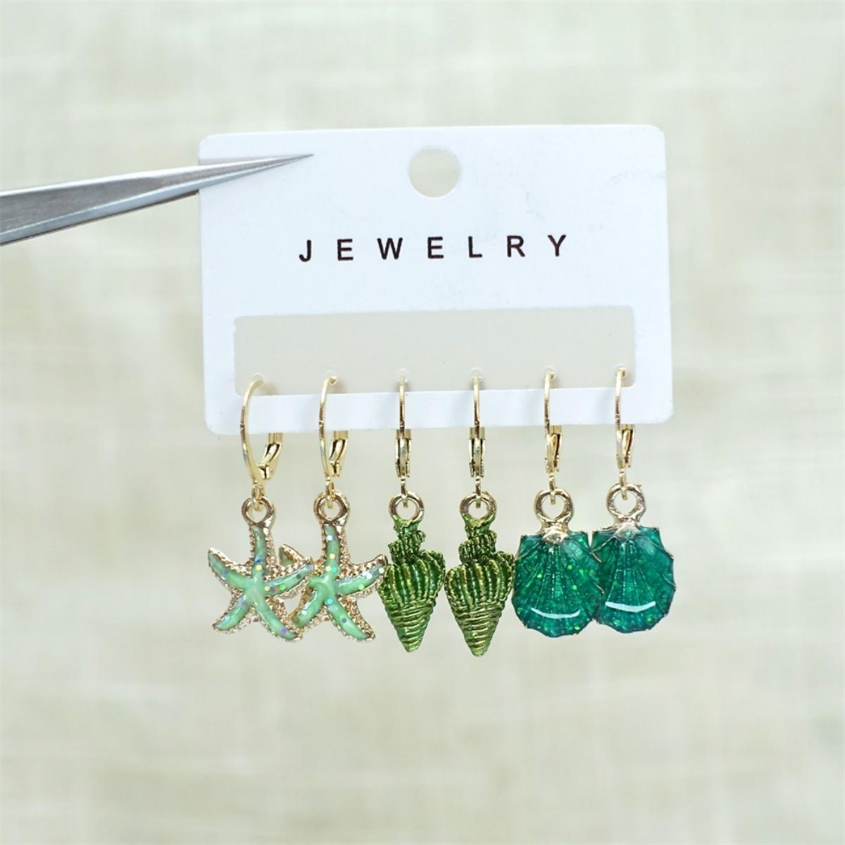 

Enamel Starfish Conch Shell Drop Earrings Set For Women Men Bohemian Ocean Beach Sea Star Earrings Vacation Summer Party Jewelry