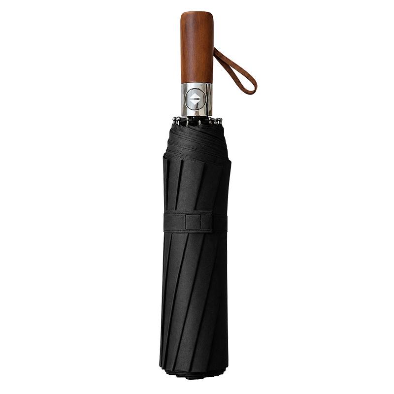 Red Leaf Dual-Use Sun & Rain Umbrella with Solid Wood Handle, Black Glue UV Protection, Large Size for Men & Women