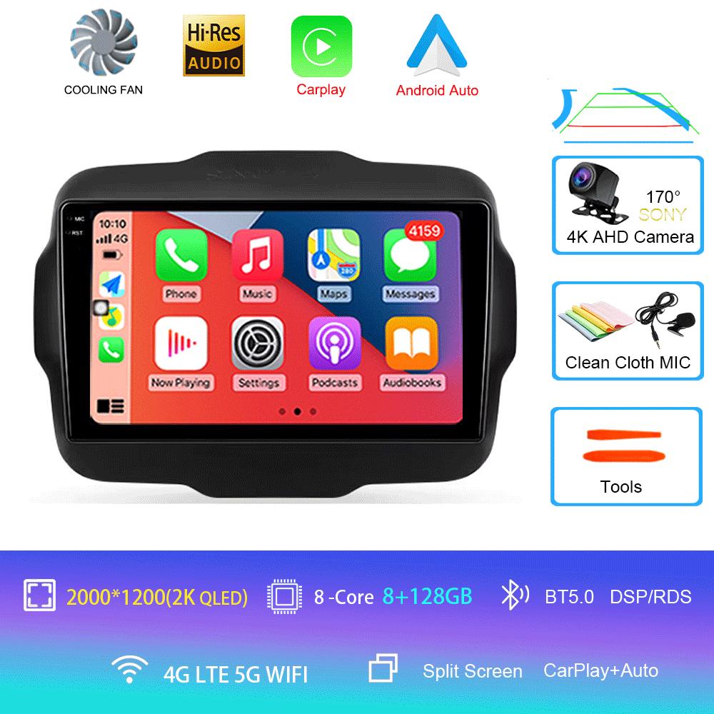 Car Radio Android 14 Multimedia Player For Jeep Renegade 2016-2020 Carplay Android Auto Stereo 4G Wifi 360 camera head unit DVD