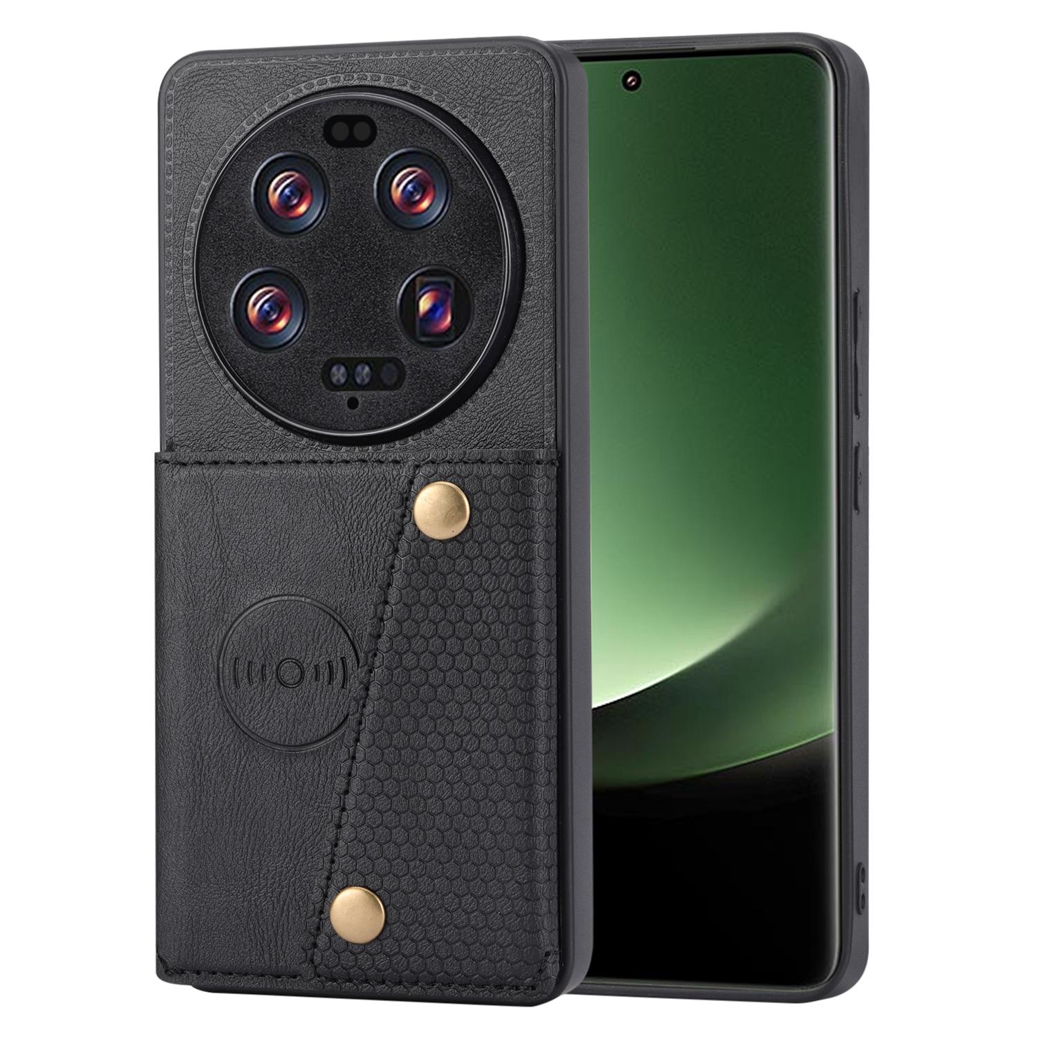 

Phone Case for Xiaomi 13 Ultra Card Holder Kickstand PU Leather Coated TPU Shockproof Back Cover Black