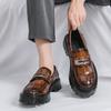 Men's Large Size British Style Leather Loafers with Thick Sole and Height Boost, Fits Size 46, Suitable for All Seasons