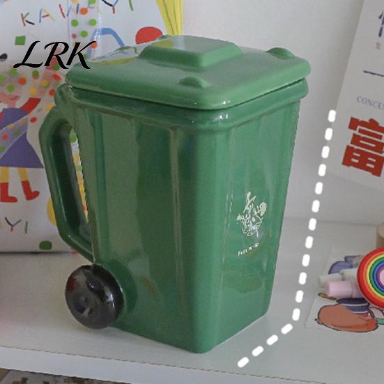 Mini Recycling Bin Mug Funny Trash Ceramic with Lid, Novelty Garbage Can Drinking Tea Cup Handle, Coffee Mug, Gag Gifts for Coworkers, Office