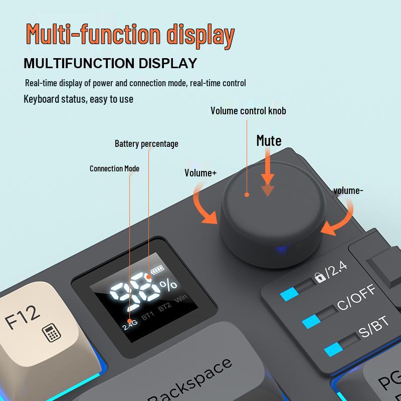 Dazzling Silver Fox K920 Wireless Bluetooth Keyboard & Mouse Set with Color-blocking, Luminous Design & Knob Display for Gaming & Office.