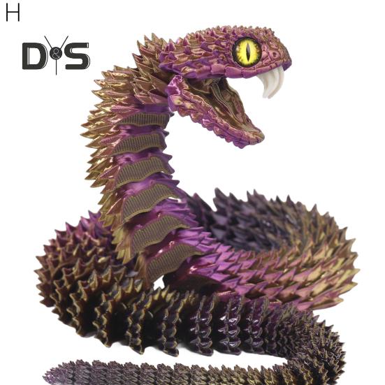 3D Printed Articulated Snake Flexible Snake Ornament with Teeth Desk Pet Stress-Relief Toy for Home Office Decor